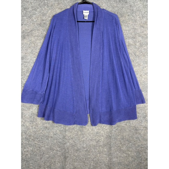 Chicos Cardigan Sweater Purple Silk Blend Open Front Women Size 3 - Picture 1 of 8